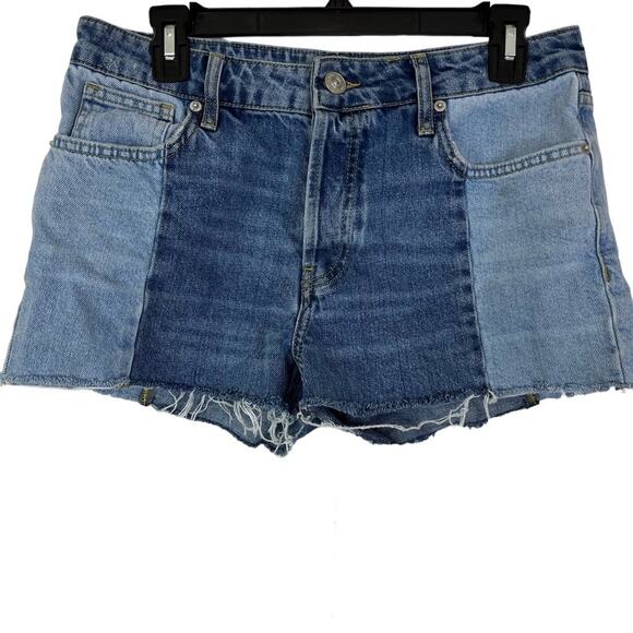 BDG Pants - BDG URBAN OUTFITTERS Patchwork Cut Off Raw Hem Jean Shorts Blue Denim sz 28 x 2